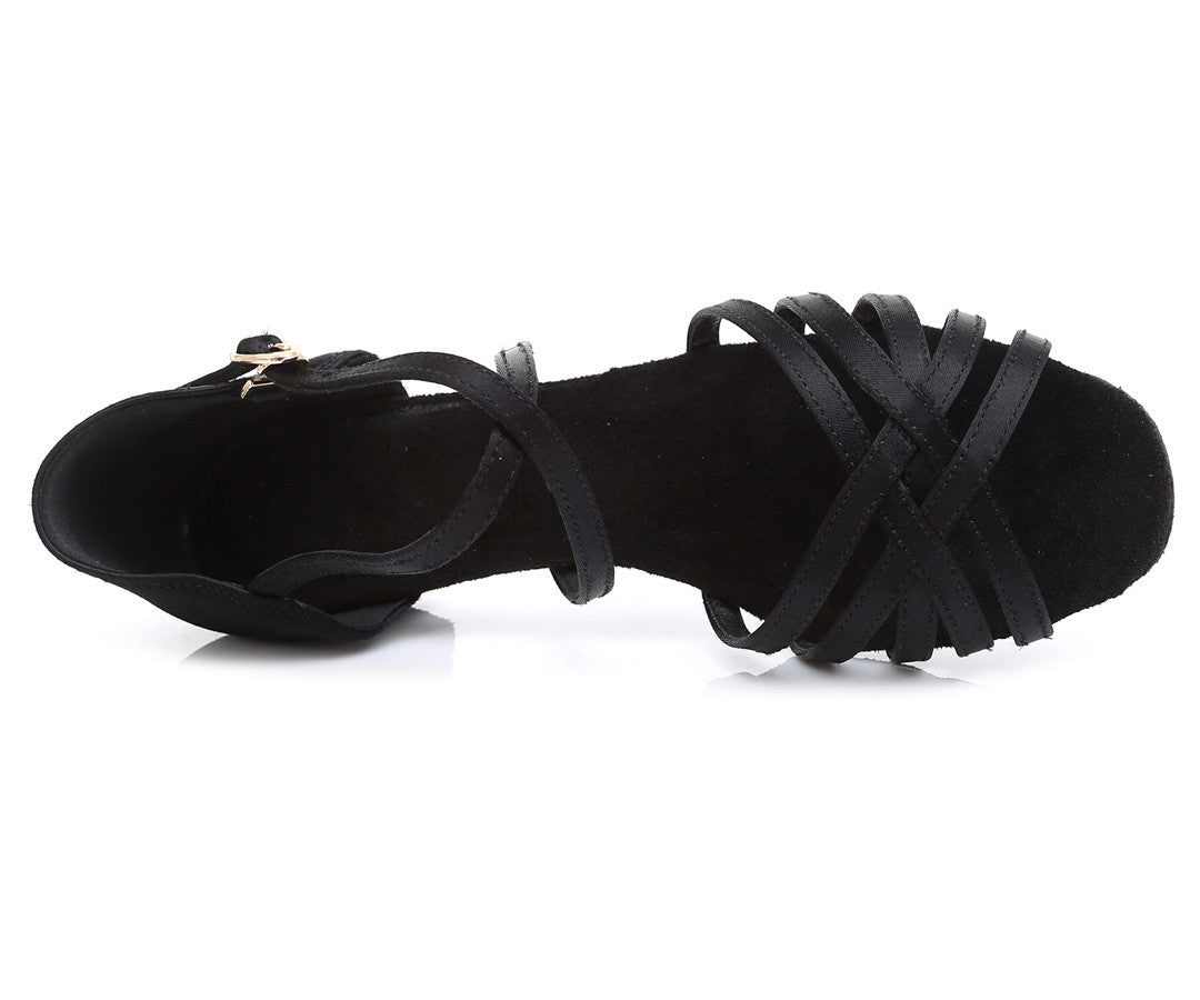 Girls Crisscross Knitted Straps Ballroom Dance Shoes Peep-toe Latin Tango Beginner Social Dance Practice Low Heels