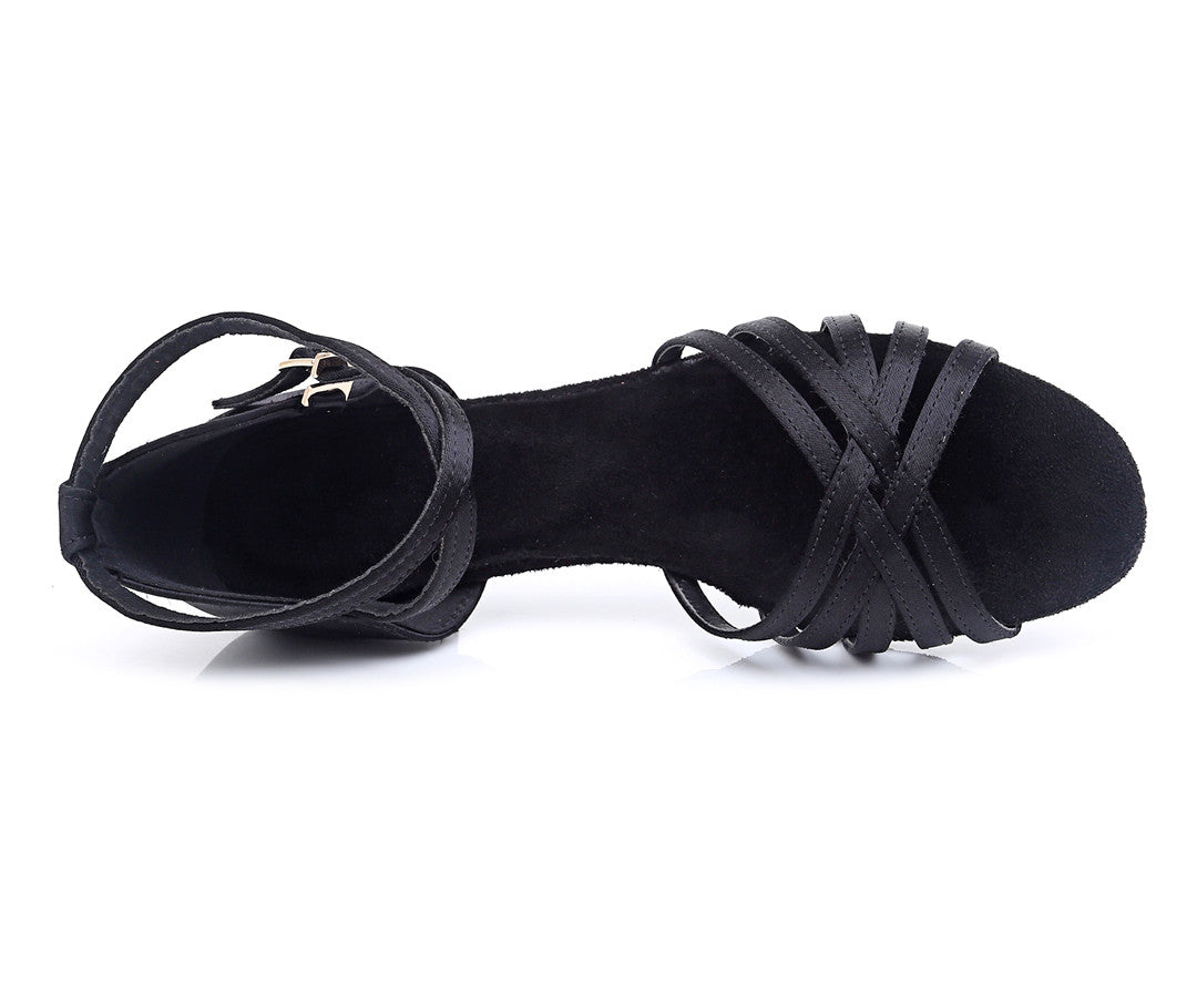 Girls Classic Knitted Latin Ballroom Dance Shoes Peep-toe Salsa Tango Practice Low Heels for Kids