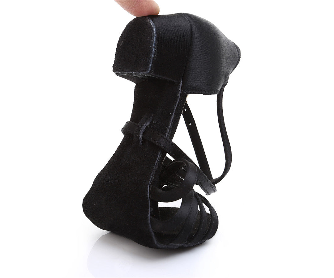 Girls Crisscross Knitted Straps Ballroom Dance Shoes Peep-toe Latin Tango Beginner Social Dance Practice Low Heels