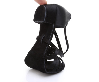 Girls Crisscross Knitted Straps Ballroom Dance Shoes Peep-toe Latin Tango Beginner Social Dance Practice Low Heels