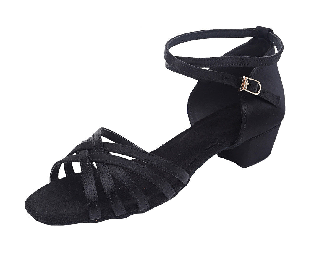 Girls Classic Knitted Latin Ballroom Dance Shoes Peep-toe Salsa Tango Practice Low Heels for Kids