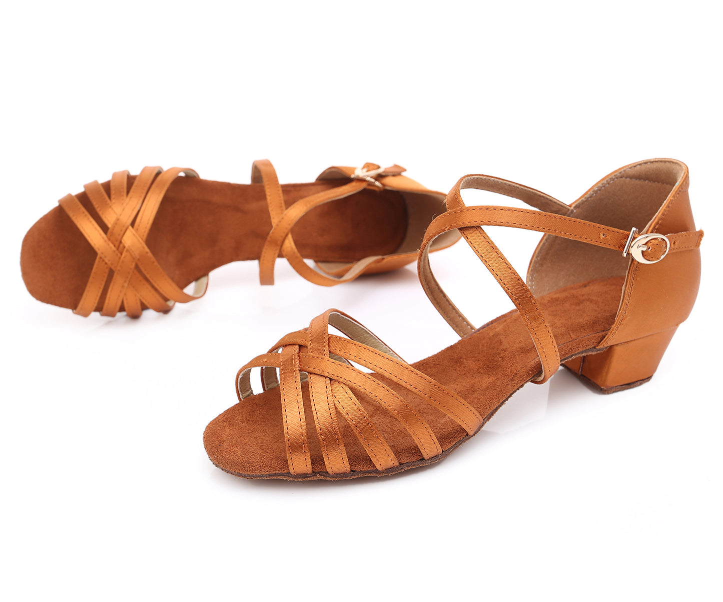Girls Crisscross Knitted Straps Ballroom Dance Shoes Peep-toe Latin Tango Beginner Social Dance Practice Low Heels