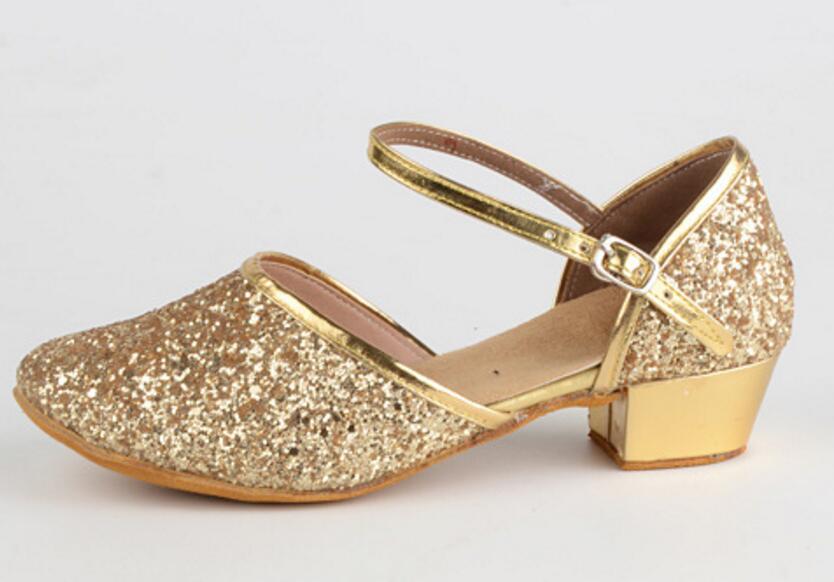 Girls One Strap Glitter Ballroom Dance Shoes PU Leather Close Toe Latin Tango Practice Shoes