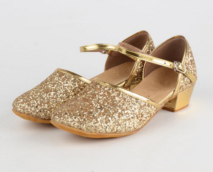 Girls One Strap Glitter Ballroom Dance Shoes PU Leather Close Toe Latin Tango Practice Shoes