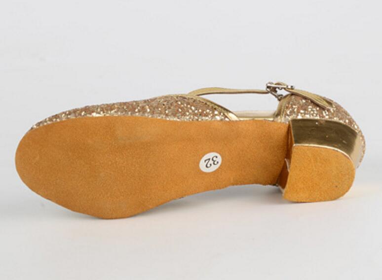 Girls One Strap Glitter Ballroom Dance Shoes PU Leather Close Toe Latin Tango Practice Shoes