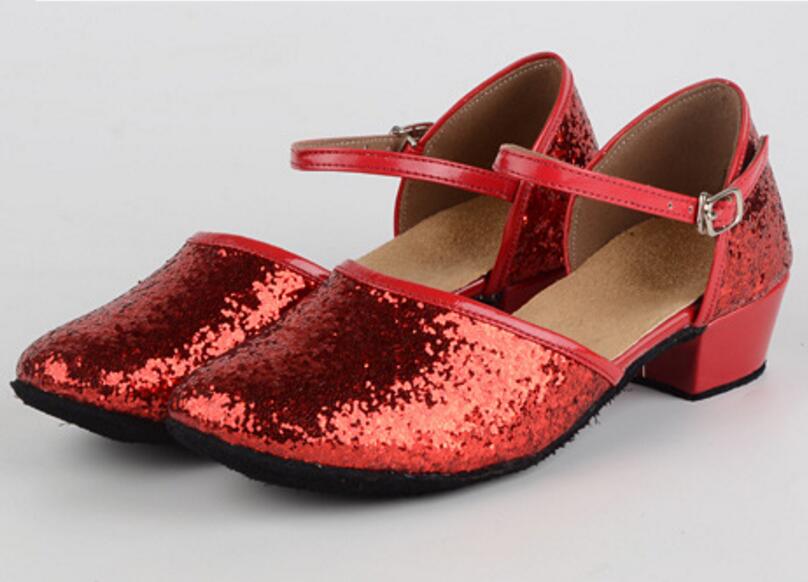 Girls One Strap Glitter Ballroom Dance Shoes PU Leather Close Toe Latin Tango Practice Shoes