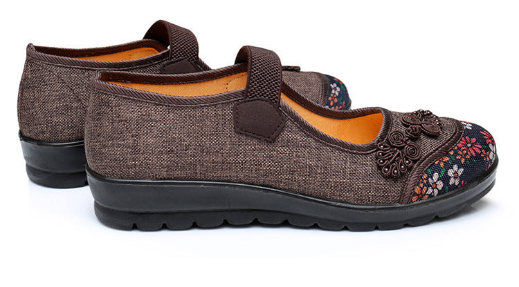 Womens Mary Jane Cloth Shoes Old Beijing Chinese Shoes Elastic Band Granny Walk Flat