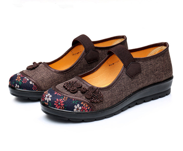 Womens Mary Jane Cloth Shoes Old Beijing Chinese Shoes Elastic Band Granny Walk Flat