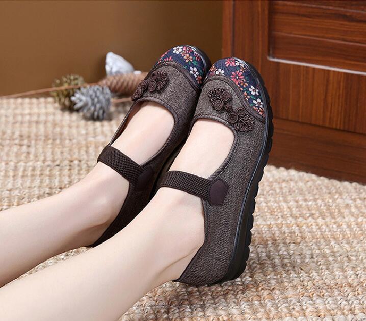 Womens Mary Jane Cloth Shoes Old Beijing Chinese Shoes Elastic Band Granny Walk Flat