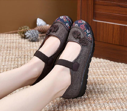Womens Mary Jane Cloth Shoes Old Beijing Chinese Shoes Elastic Band Granny Walk Flat