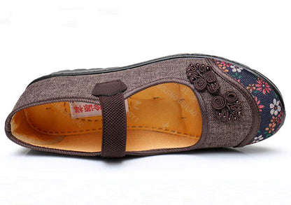 Womens Mary Jane Cloth Shoes Old Beijing Chinese Shoes Elastic Band Granny Walk Flat