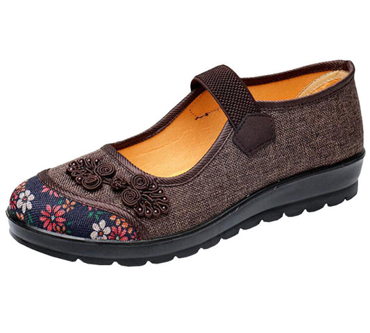 Womens Mary Jane Cloth Shoes Old Beijing Chinese Shoes Elastic Band Granny Walk Flat