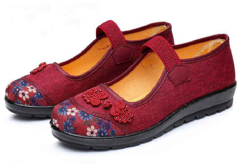 Womens Mary Jane Cloth Shoes Old Beijing Chinese Shoes Elastic Band Granny Walk Flat