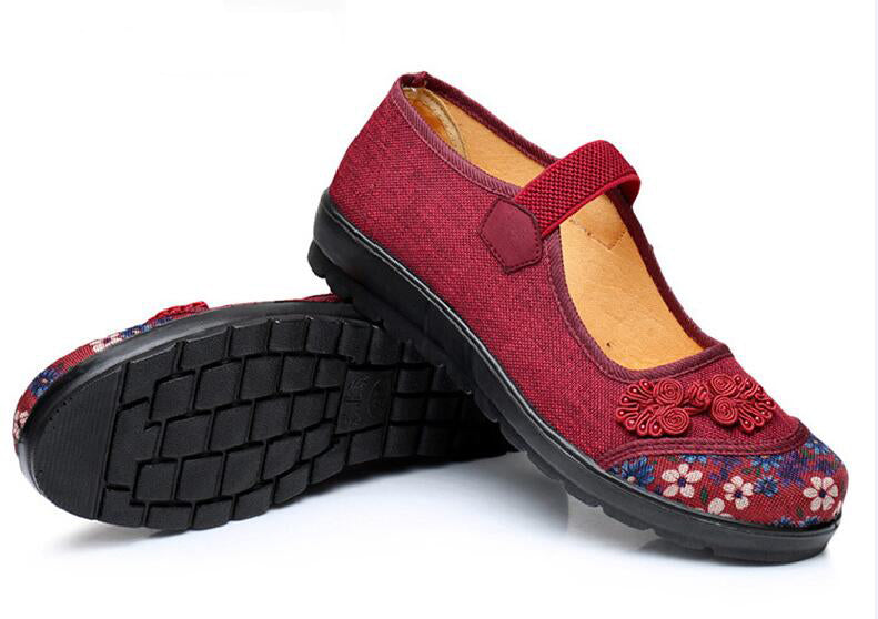 Womens Mary Jane Cloth Shoes Old Beijing Chinese Shoes Elastic Band Granny Walk Flat