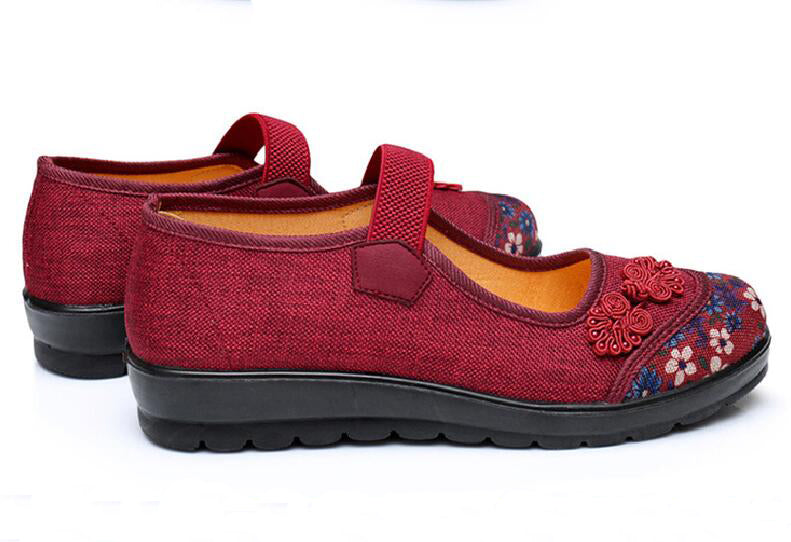 Womens Mary Jane Cloth Shoes Old Beijing Chinese Shoes Elastic Band Granny Walk Flat