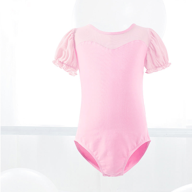 Girls Puff Sleeves Dancewear Ballet Leotard Keyhole Back Activewear for Kids