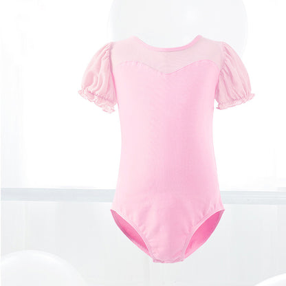 Girls Puff Sleeves Dancewear Ballet Leotard Keyhole Back Activewear for Kids