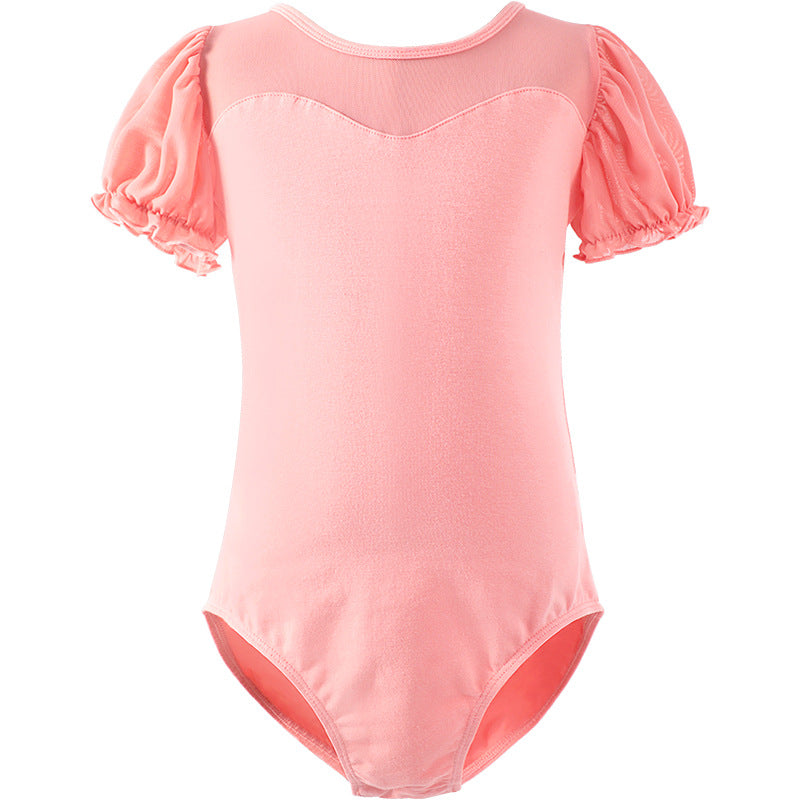 Girls Puff Sleeves Dancewear Ballet Leotard Keyhole Back Activewear for Kids