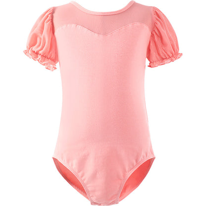 Girls Puff Sleeves Dancewear Ballet Leotard Keyhole Back Activewear for Kids