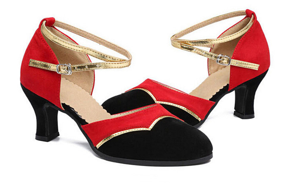 Womens Two Tone Velvet Ballrom Dance Shoes Close Toe Soft Suede Sole Latin Salsa Tango Dancing Heels