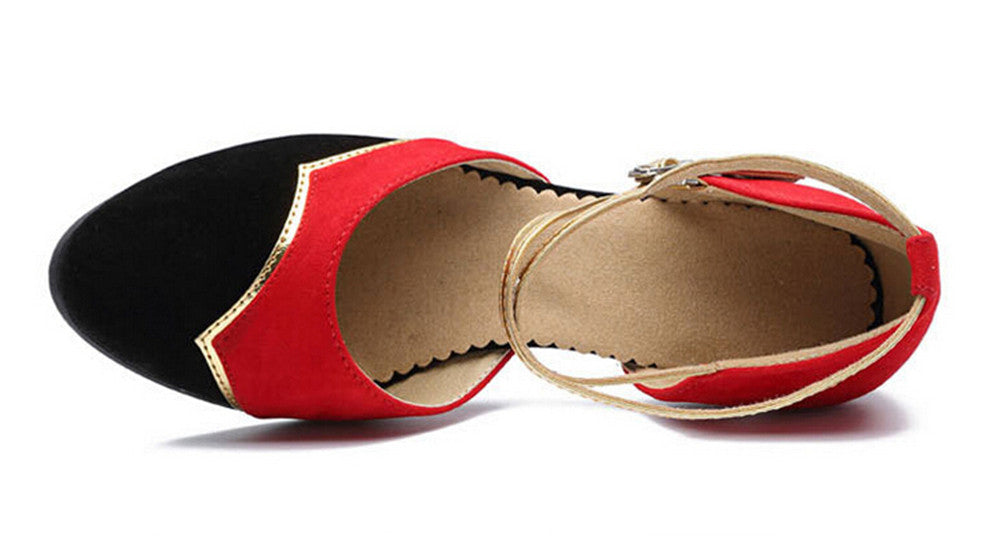 Womens Two Tone Velvet Ballrom Dance Shoes Close Toe Soft Suede Sole Latin Salsa Tango Dancing Heels