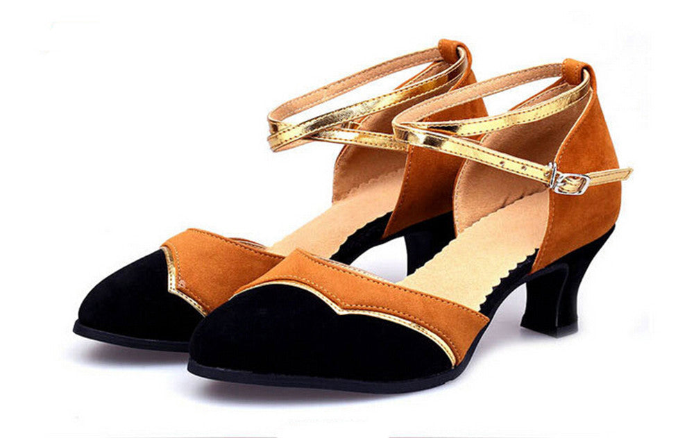 Womens Two Tone Velvet Ballrom Dance Shoes Close Toe Soft Suede Sole Latin Salsa Tango Dancing Heels