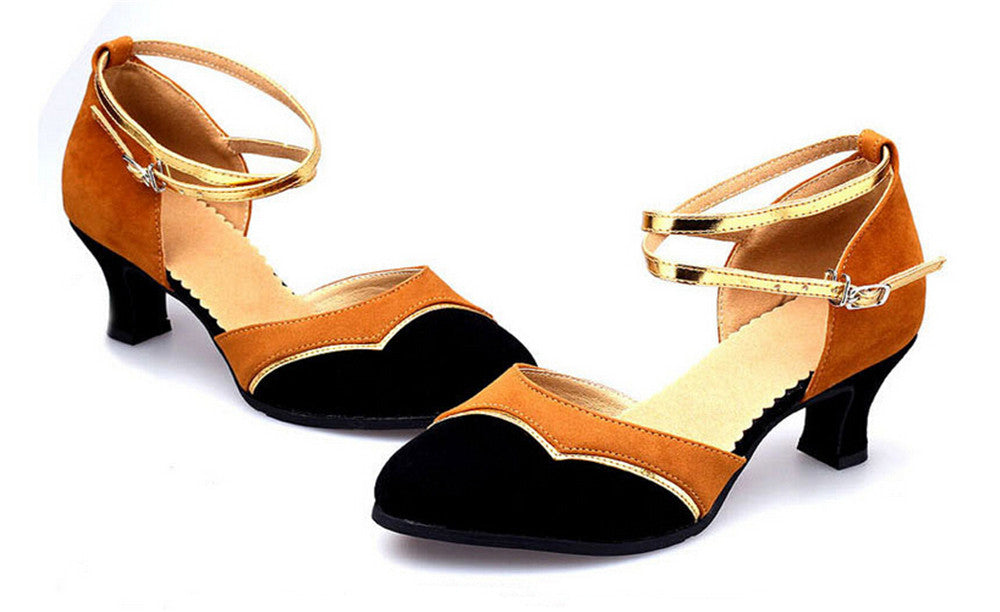 Womens Two Tone Velvet Ballrom Dance Shoes Close Toe Soft Suede Sole Latin Salsa Tango Dancing Heels