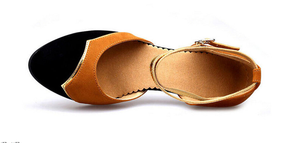 Womens Two Tone Velvet Ballrom Dance Shoes Close Toe Soft Suede Sole Latin Salsa Tango Dancing Heels