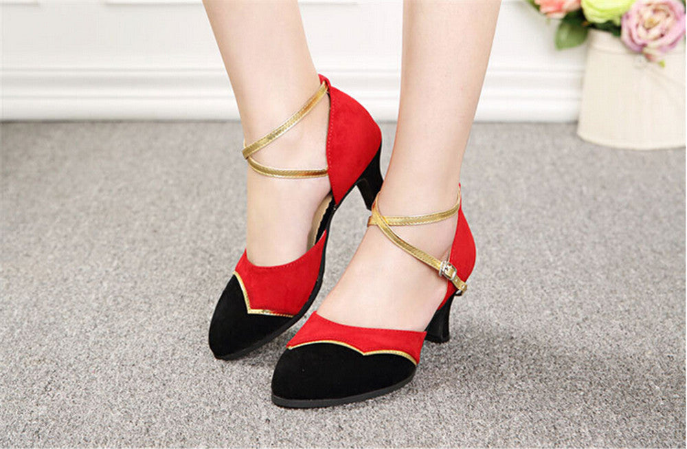 Womens Two Tone Velvet Ballrom Dance Shoes Close Toe Soft Suede Sole Latin Salsa Tango Dancing Heels
