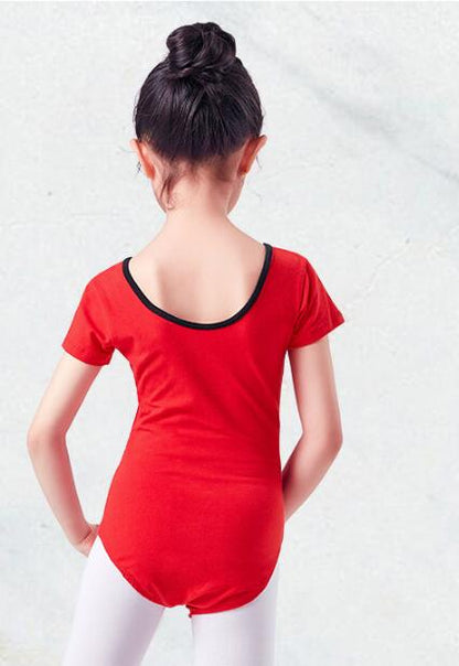 Girls Cotton Ballet Dance Leotard Set Short Sleeves Cheongsam Style Tutu Skirt Dance Dress