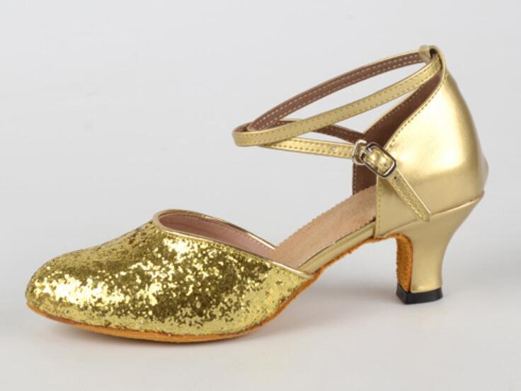Womens Sparkly Glitter Latin Dance Shoes Close Toe Leather Sole Ballroom Dancing Sandals