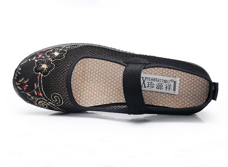 Womens Breathable Mesh Mary Jane Flat Shoes Lightweight Old Lady Non Slip Causal Shoes