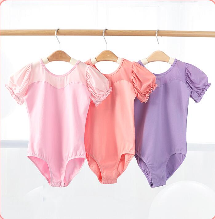 Girls Puff Sleeves Dancewear Ballet Leotard Keyhole Back Activewear for Kids