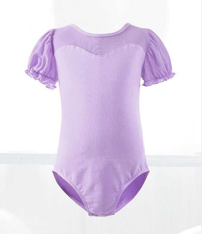 Girls Puff Sleeves Dancewear Ballet Leotard Keyhole Back Activewear for Kids