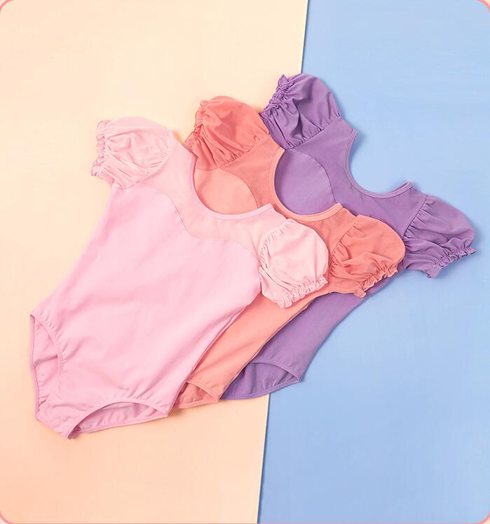 Girls Puff Sleeves Dancewear Ballet Leotard Keyhole Back Activewear for Kids