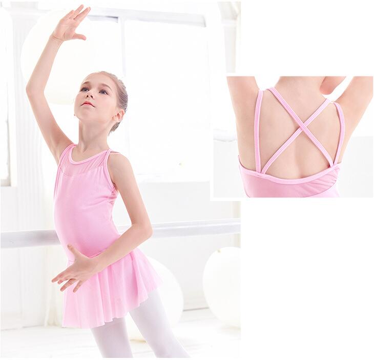 Girls Mesh Top Tank Dance Dress Leotard Practice Ballet Cloth with Chiffon Skirt