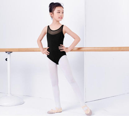 Girls Mesh Insert Tank Dance Leotard Cutout Straps Back Ballet Leotard Practice Wear