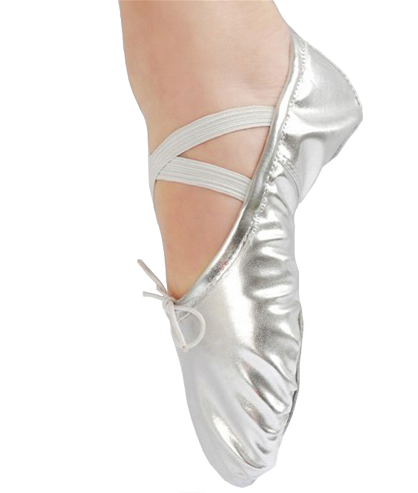 Girls Dotted PU Leather Ballet Belly Slippers Dance Shoes Split-Sole Gymnastics Yoga Shoes
