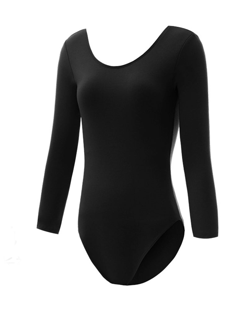 Womens Scoop Neck Sleeved Ballet Dance Leotards with Scoop Low Back