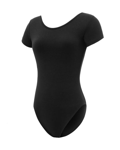 Womens Scoop Neck Sleeved Ballet Dance Leotards with Scoop Low Back