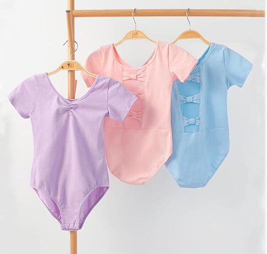 missfiona Girls Ballet Dance Leotards Bowknot Back Cotton Active Dancing wear Short Sleeves