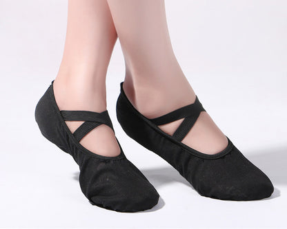 Womens Canvas Ballet Dance Shoes Elastic Band Dance Slippers Belly Flat with Split Sole