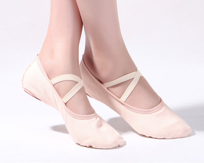 Womens Canvas Ballet Dance Shoes Elastic Band Dance Slippers Belly Flat with Split Sole