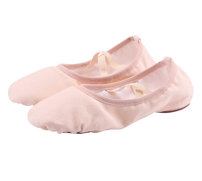 Womens Canvas Ballet Dance Shoes Elastic Band Dance Slippers Belly Flat with Split Sole