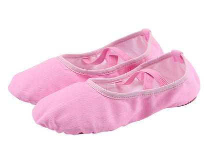 Womens Canvas Ballet Dance Shoes Elastic Band Dance Slippers Belly Flat with Split Sole