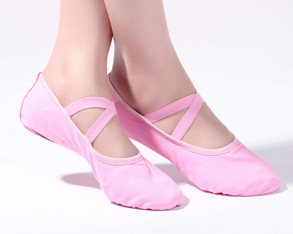 Womens Canvas Ballet Dance Shoes Elastic Band Dance Slippers Belly Flat with Split Sole