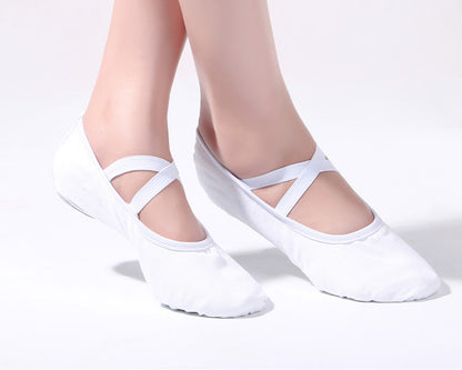 Womens Canvas Ballet Dance Shoes Elastic Band Dance Slippers Belly Flat with Split Sole
