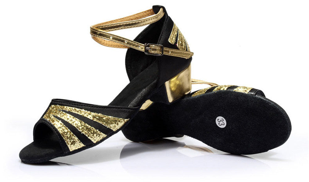 Girls Satin Ballroom Dance Shoes Peep Toe Soft Latin Tango Salsa Dancing Low Heels for Kids