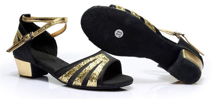 Girls Satin Ballroom Dance Shoes Peep Toe Soft Latin Tango Salsa Dancing Low Heels for Kids