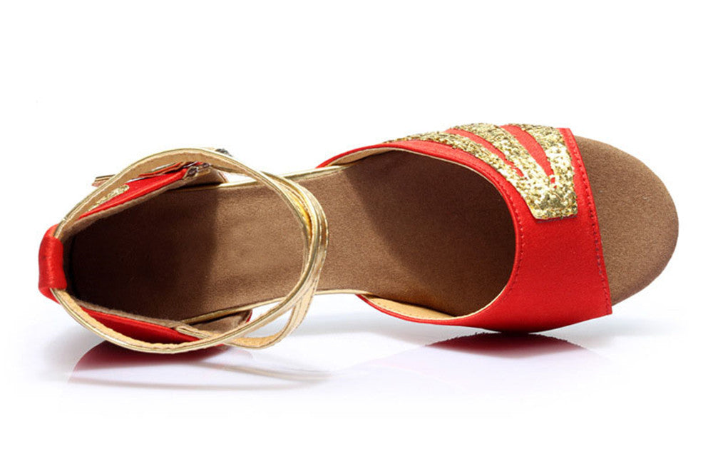 Girls Satin Ballroom Dance Shoes Peep Toe Soft Latin Tango Salsa Dancing Low Heels for Kids